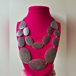Elegant Silvertone Cutout Necklace